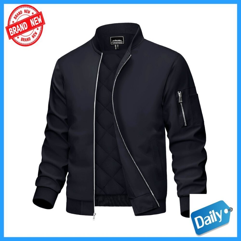 Men's Bomber Jacket Quilted Windbreaker Full Zip Casual Warm Winter Jacket